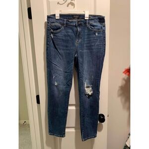 Judy Blue Los Angeles Slim Fit Distressed Denim Jeans Dark Wash Size 13/31